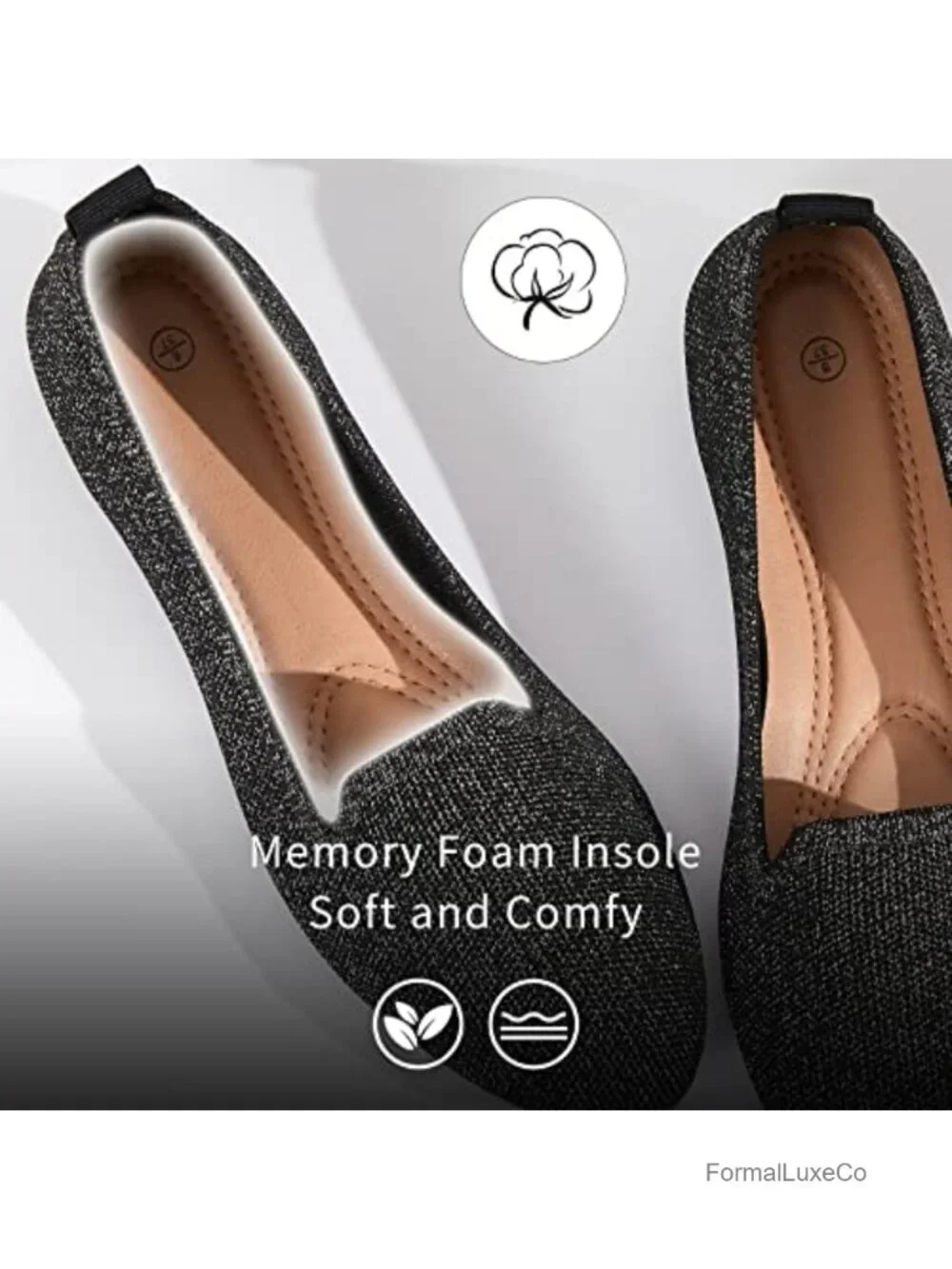 Women's Shiny Mesh Loafers with Memory Foam Insole Slip Ons
